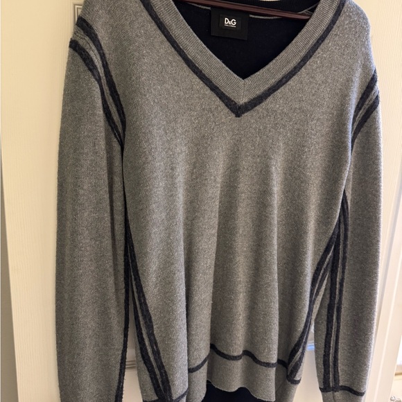 Dolce & Gabbana Men's V-Neck Sweater in Gray and Navy Blue